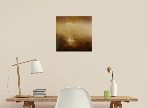 Give me a sunset 30x30 cm  - gold particles original oil painting landscape gift modern urban art office art decor home decor gift idea