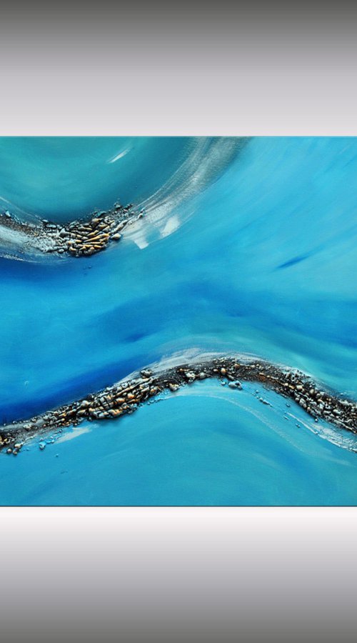 Surfers Paradise  - abstract acrylic painting canvas wall art blue gold metallic modern art by Edelgard Schroer