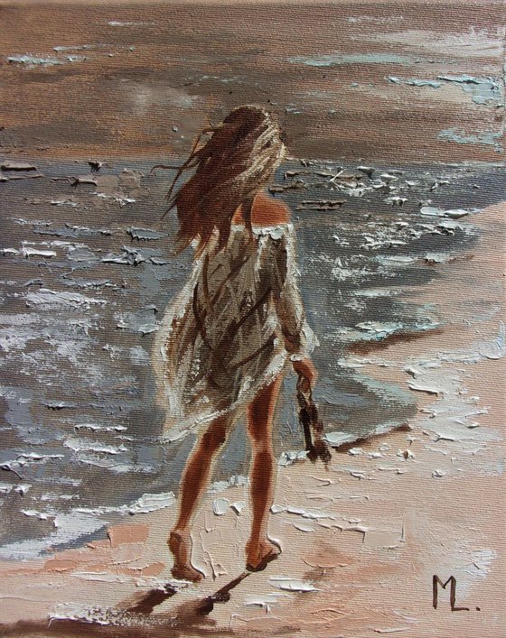 " EVENING ... " original painting SEA spring palette knife GIFT
