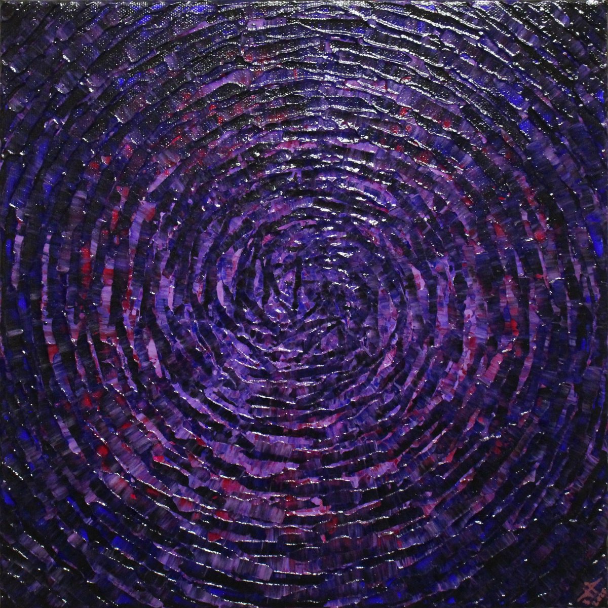 Abstract Acrylic Painting By Jonathan Pradillon, 12 X 12, Concentric Blue Purple Shine, Original Artwork