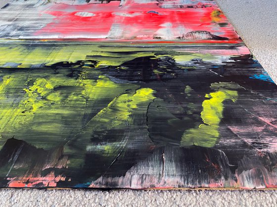 "Are You Ready For This?" - Original PMS Large Abstract Acrylic Painting On Wood, Framed - 26" x 26"