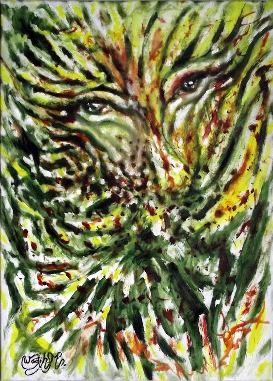 FOLIAR SWEET BEAUTIFUL EYES (Foliar Portray) - Illusionistic figure-Extracting shapes and forms from Lebanese nature - 50x70 cm