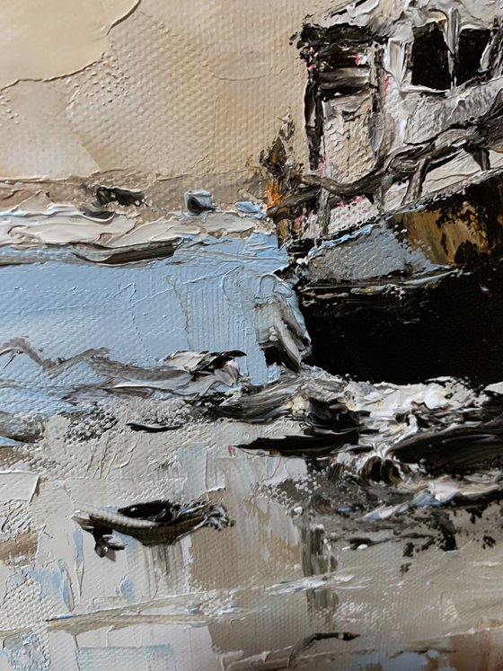 Waiting for the Tide. The Old Trawler, ship.