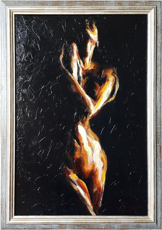 Painting - Touch of love - woman nude figure, naked figurative FREE SHIPPING