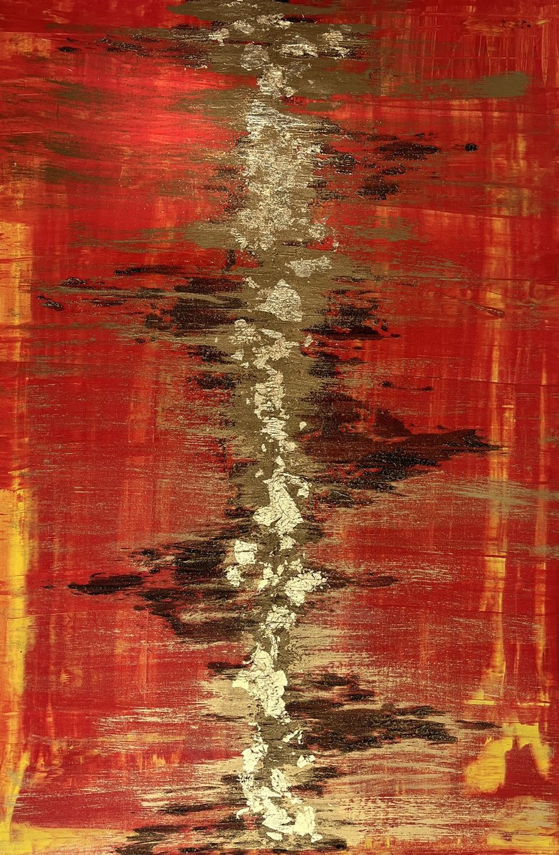 Abstract Acrylic Painting By Exclusive Arts, 31 X 47, Golden Fire, Original Artwork