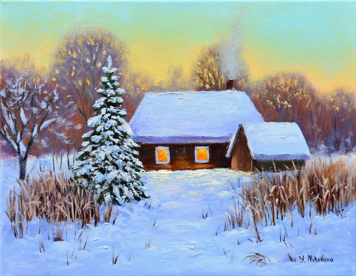 Impressionistic Landscape Oil Painting By Yulia Nikonova, 14 X 11", Inviting House, Original Artwork