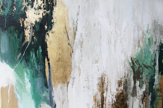 "Green Flow" Green gold abstract art