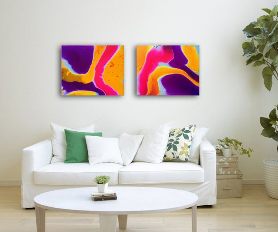 "Flow With Me Series" - Original Diptych, Abstract PMS Fluid Acrylic Paintings Series - 40" x 16"