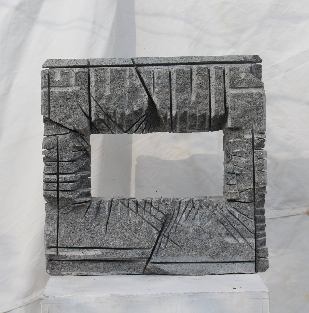 Abstract Stone Sculpture By Ognyan Hristov, 19 X 19", "Portal", Original Artwork