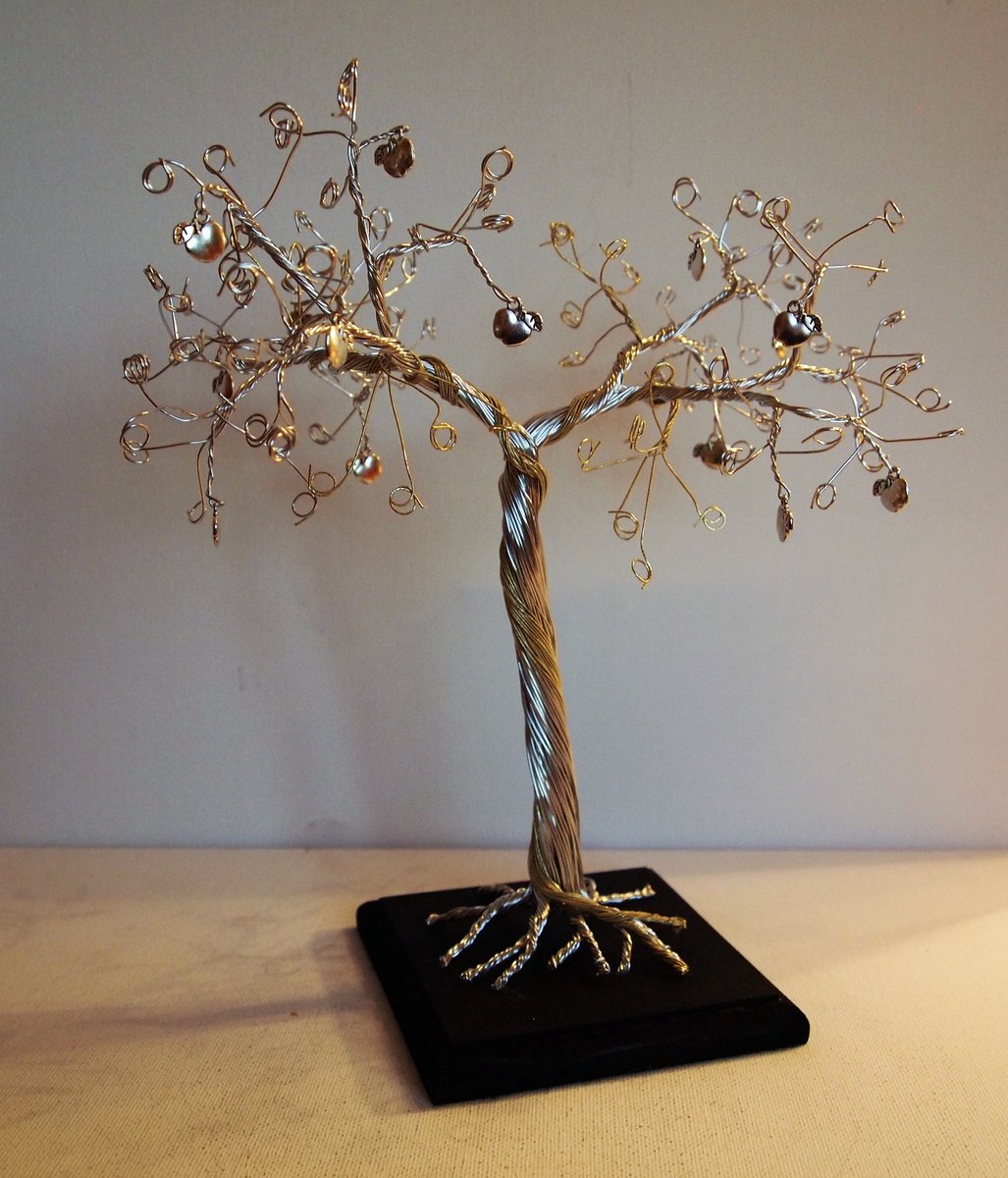 Silver & Cream wire Apple tree sculpture by Steph Morgan