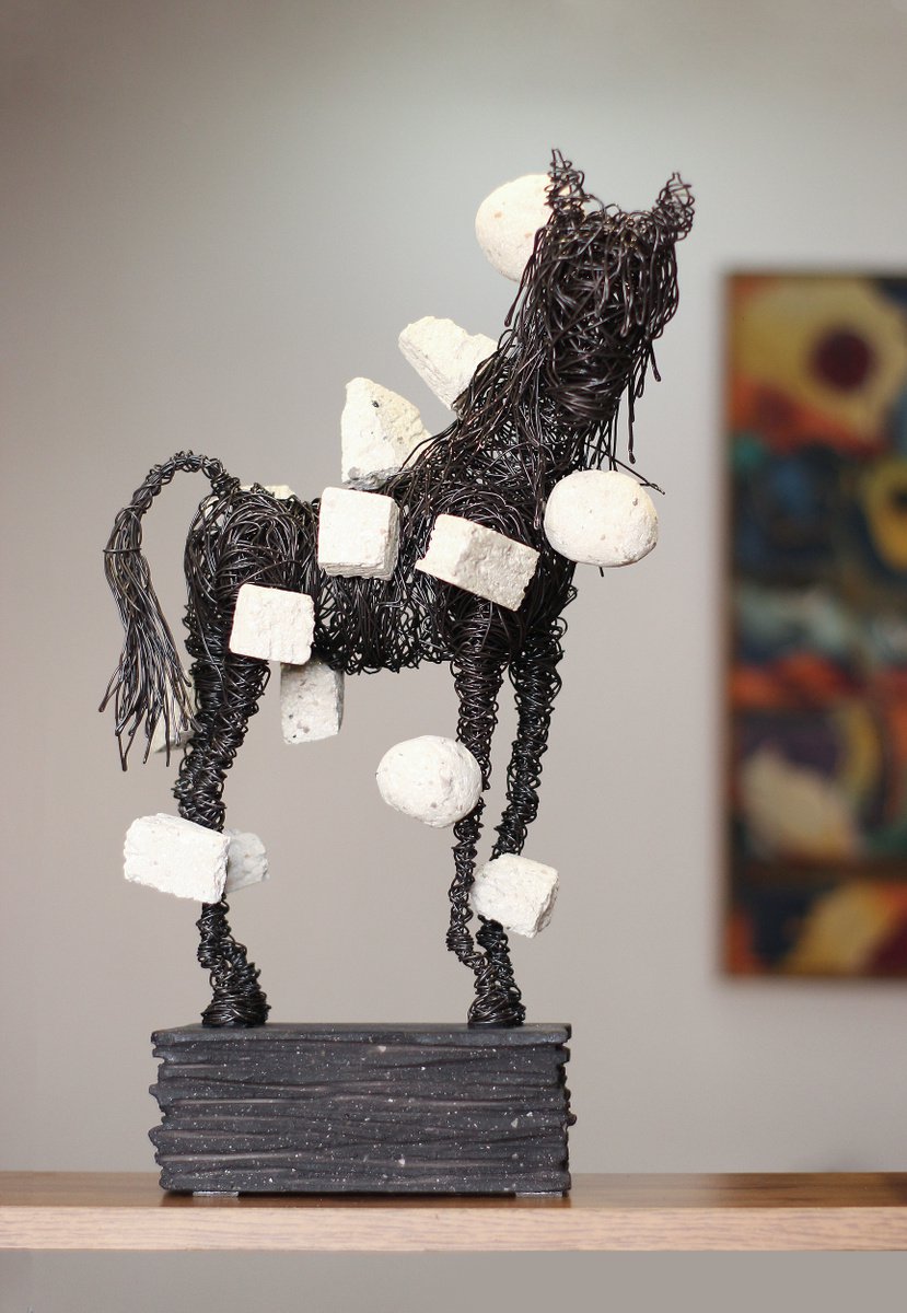 Expressive Animal Sculpture By Karen Axikyan, 11 X 19", Horse With Dots, Original Artwork