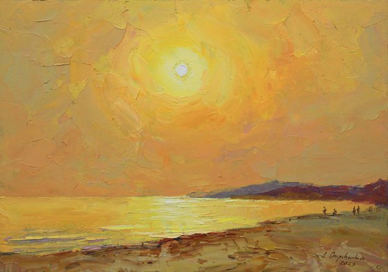 Sunset in yellow seascape