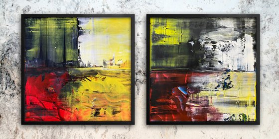 "We're Coming For You" - Save As A Series - Original PMS Abstract Diptych Acrylic Paintings On Wooden Panels, Framed - 52" x 26"