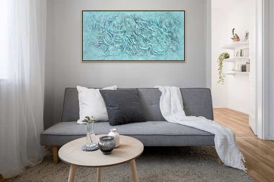 FOREVER IN A MOMENT. Abstract Blue, Teal Textured Painting