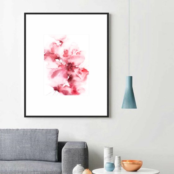 Bright pink flowers, abstract watercolor floral bouquet "Desire"