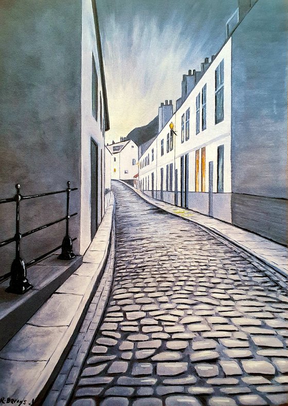 Henrietta Street, Whitby. Hand Embellished Print of original oil painting.