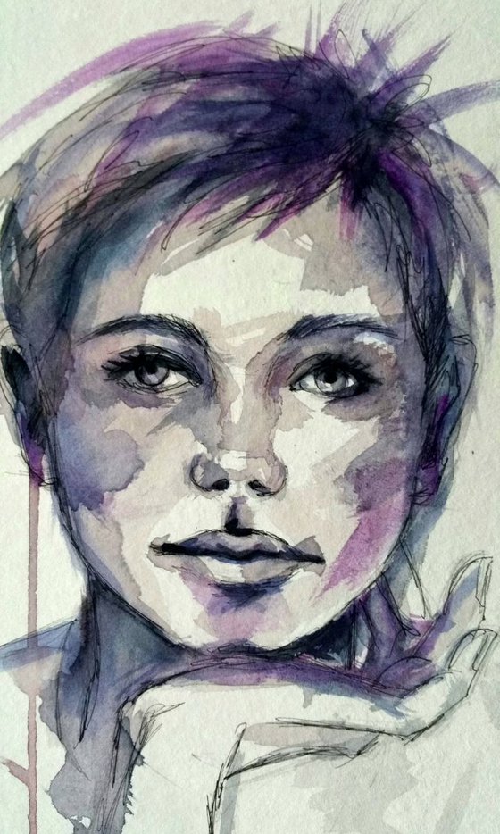 "Julia"15x25x0,1 cm,original watercolor ,painting on Hanemühle watercolor paper 400g/m²