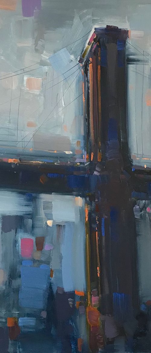 Bridge in Indigo, Original oil painting  Handmade artwork One of a kind by Vahe Yeremyan