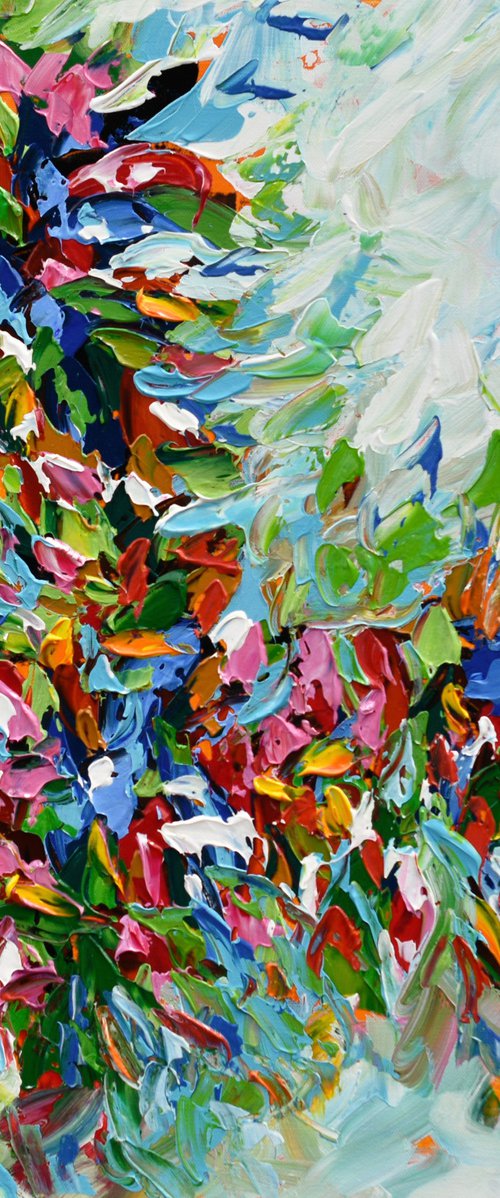 Burst of Flowers II - Abstract Original Acrylic Painting, Textured Palette Knife Wall Art Canvas by Olga Tkachyk