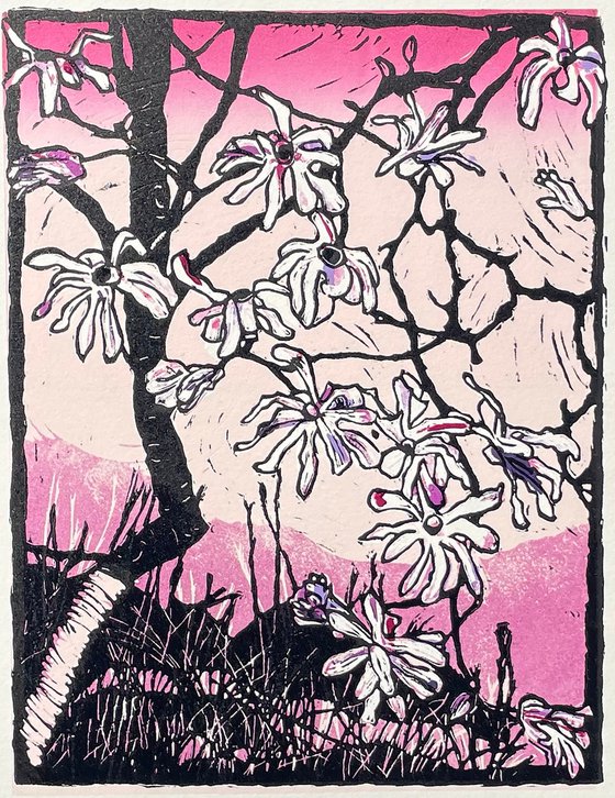 Linocut Print - The Melt 1 of 10 - Magnolia Blossom Linocut Print