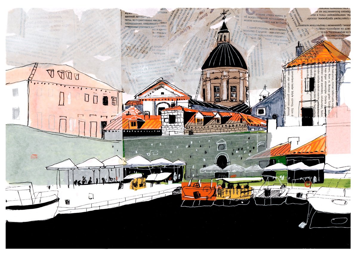 Impressionistic Cityscapes Painting By Anastasia Mamoshina, 17 X 12, Old Town, Dubrovnik Croatia, Original Artwork