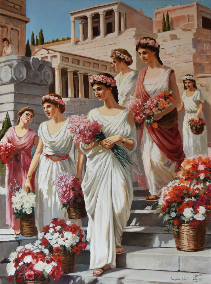 Impressionistic Portrait Oil Painting By Serghei Ghetiu, 24 X 31", The Flower Sellers, Original Artwork