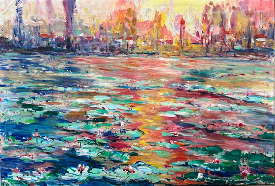 Park, water lilies sunset, 130cm x 95cm