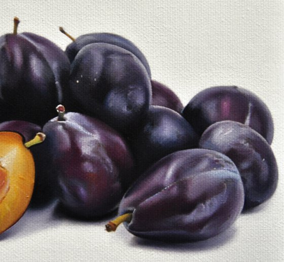 Still life with plums , Original oil on canvas painting