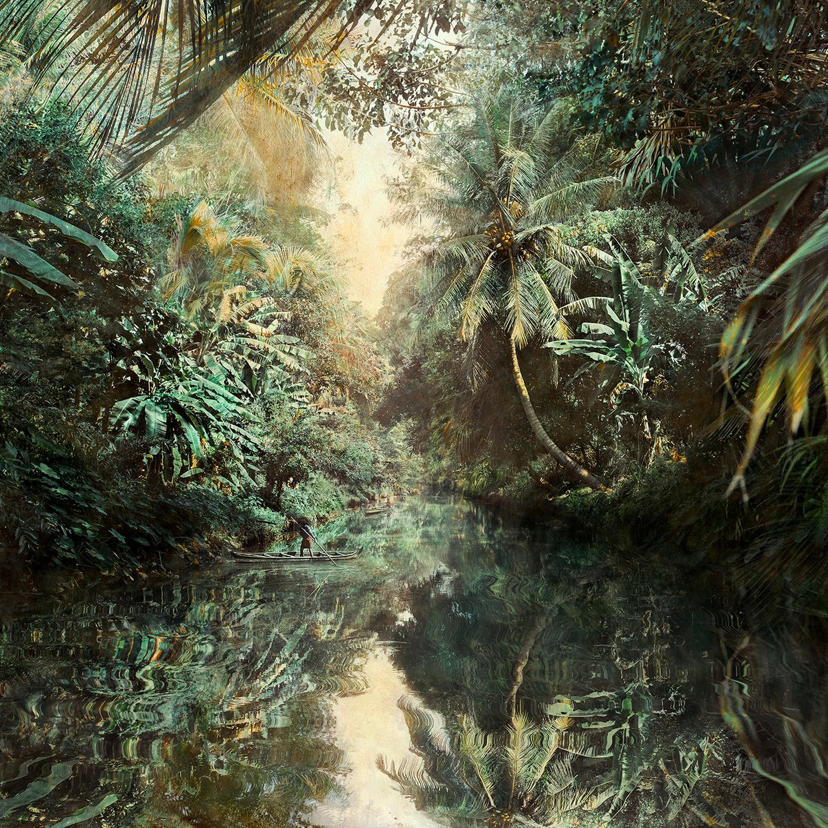 Impressionistic Landscape Photograph By Nadia Attura, 20 X 20", Backwaters Morning, Original Artwork