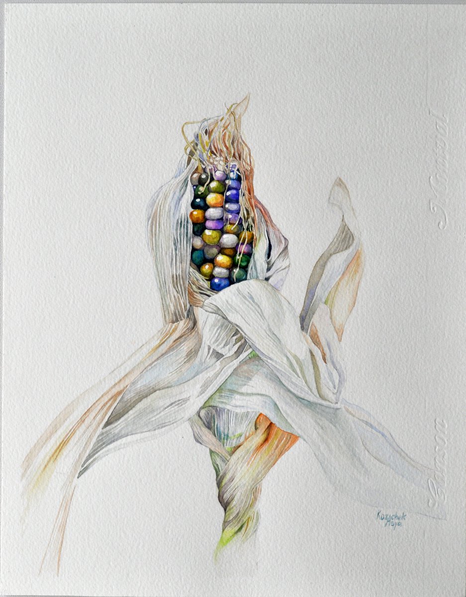 Rainbow Corn. Coziness. Original watercolor. by Asya   Kozachek