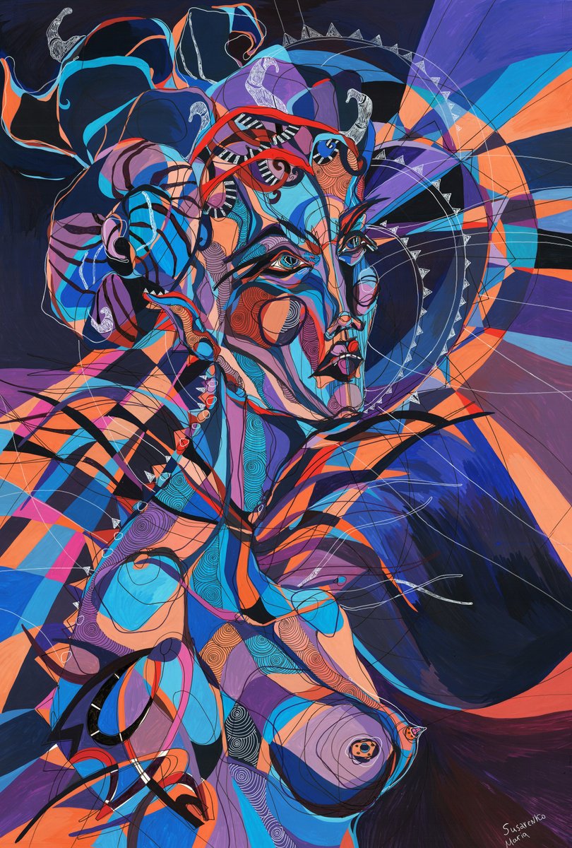 Impressionistic Portrait Acrylic Painting By Maria Susarenko, 24 X 31", Space Creature, Original Artwork