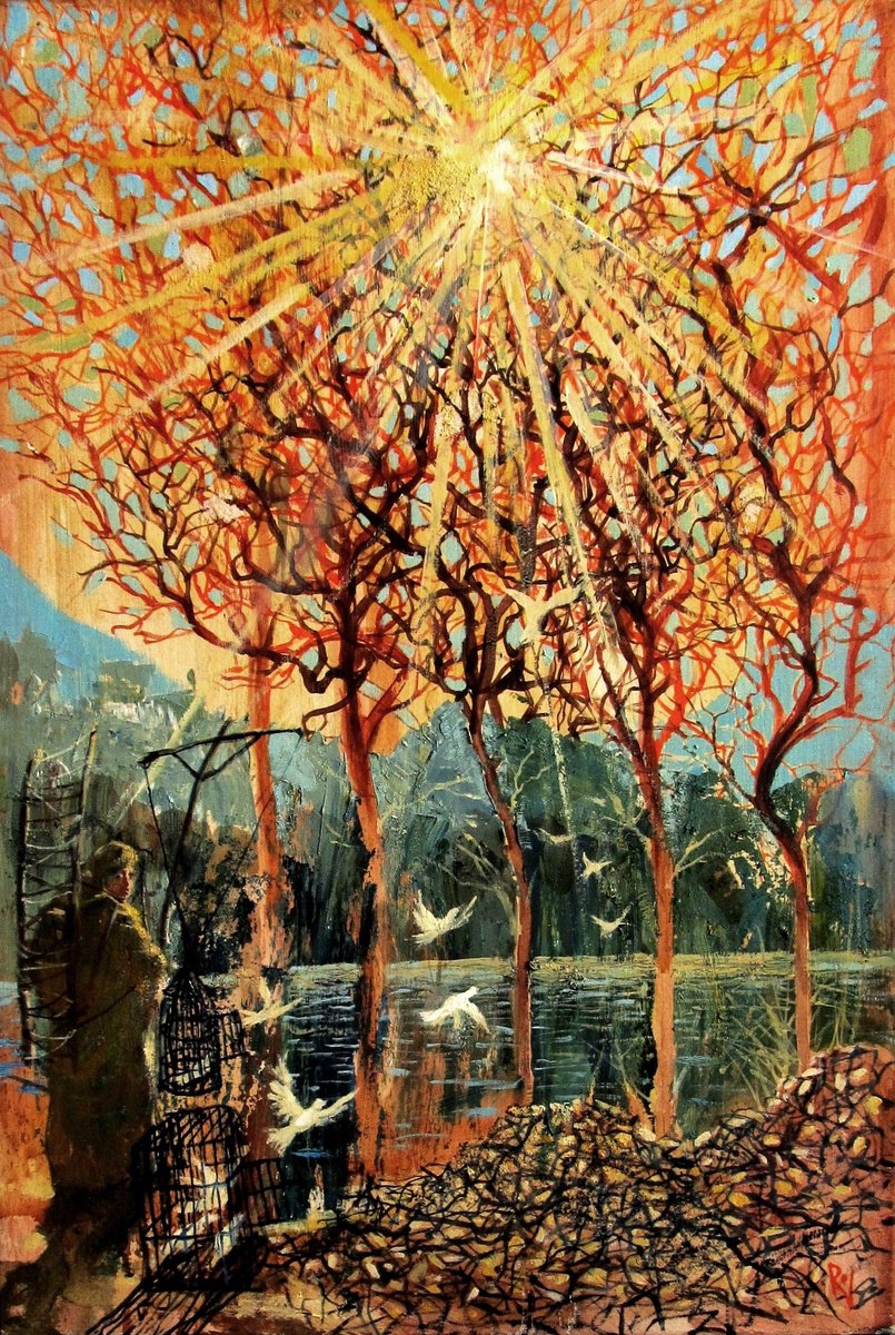 Surrealistic Landscape Oil Painting By Serhiy Roy, 15 X 22", To Freedom !, Original Artwork