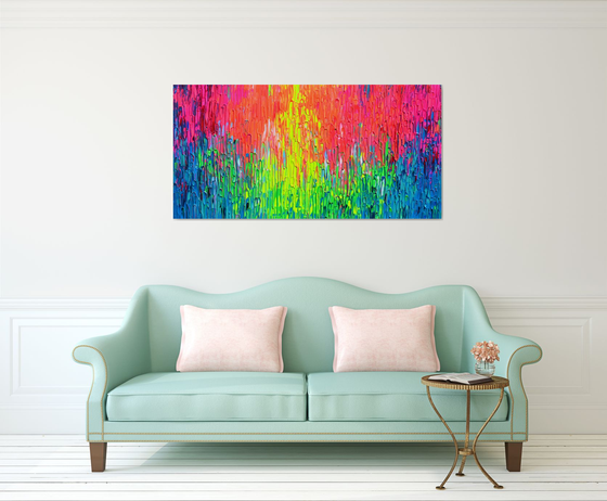 Rainbow Rain - Large Textured Abstract