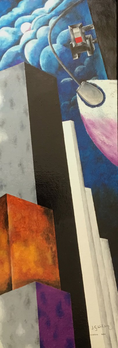 Still Life Oil Painting By Jg Wilson, 13 X 30, Street Lamp, Original Artwork