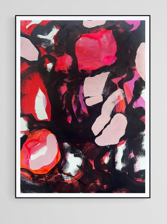 LOCKDOWN PASSTIME- pink red and black passionate painting, abstract emotional expressive