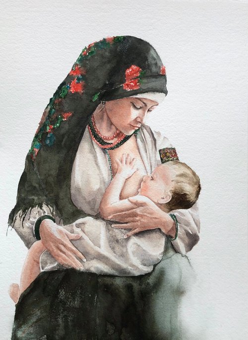 Mother with Child by Liliia Kodunova