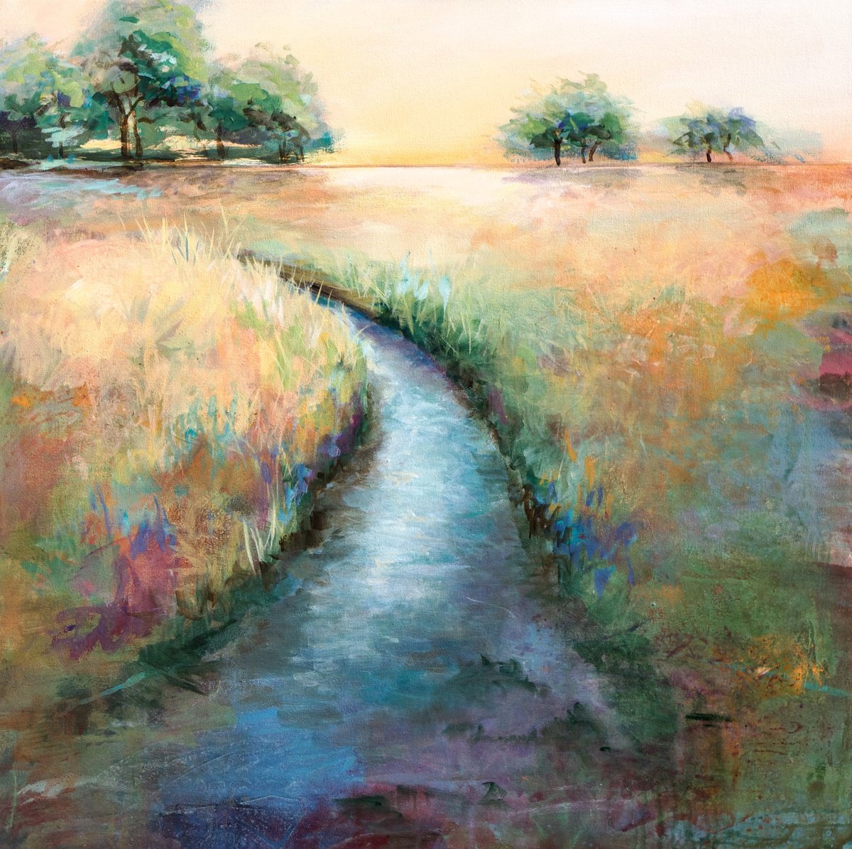 Impressionistic Landscape Acrylic Painting By Karen Hale, 30 X 30", Flowing, Original Artwork