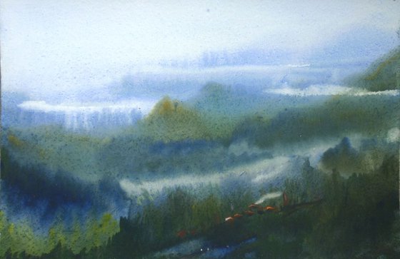 Morning Mysterious Himalaya - Watercolor Paintng