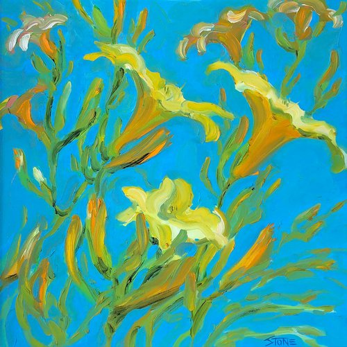 Lilies on Blue by Bill Stone