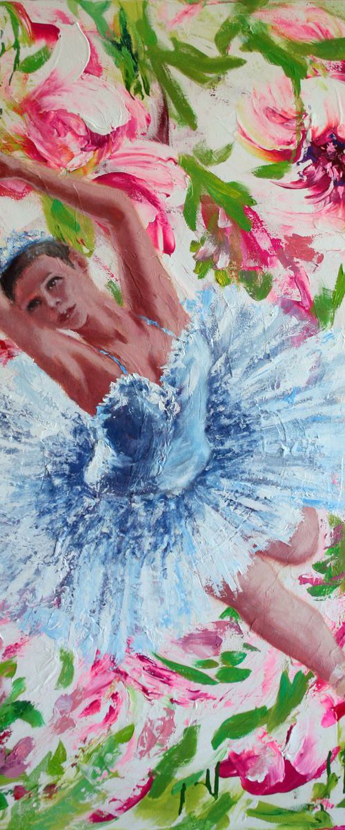 Ball of Spring... / Ballerina. Pink flowers. Vibration gentle colors /  ORIGINAL PAINTING by Salana Art