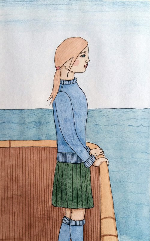 On a Ship - Original Watercolour Painting by Kitty  Cooper