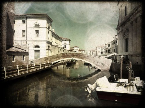 Venice sister town Chioggia in Italy - 60x80x4cm print on canvas 01101m3 READY to HANG by Kuebler