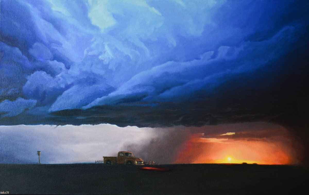 Photorealistic Landscape Oil Painting By Roman Sedlak, 31 X 20", Route 66, Original Artwork