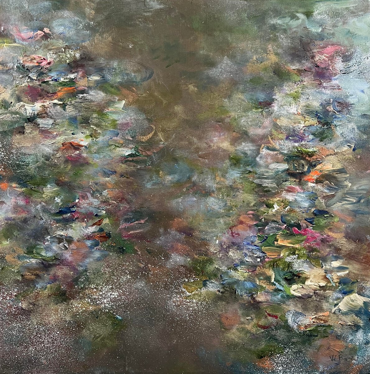 Abstract Acrylic Painting By Ve Boisvert, 20 X 20", Serene Landscape, Original Artwork