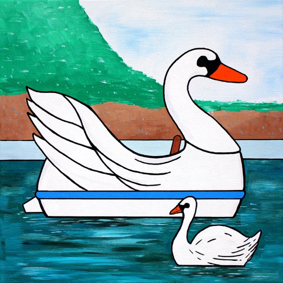 Swan Boat (With Swan) Pop Art Painting on Canvas