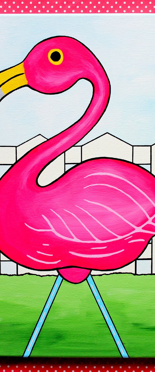 Pink Flamingo Pop Art Painting on Canvas by Ian Viggars