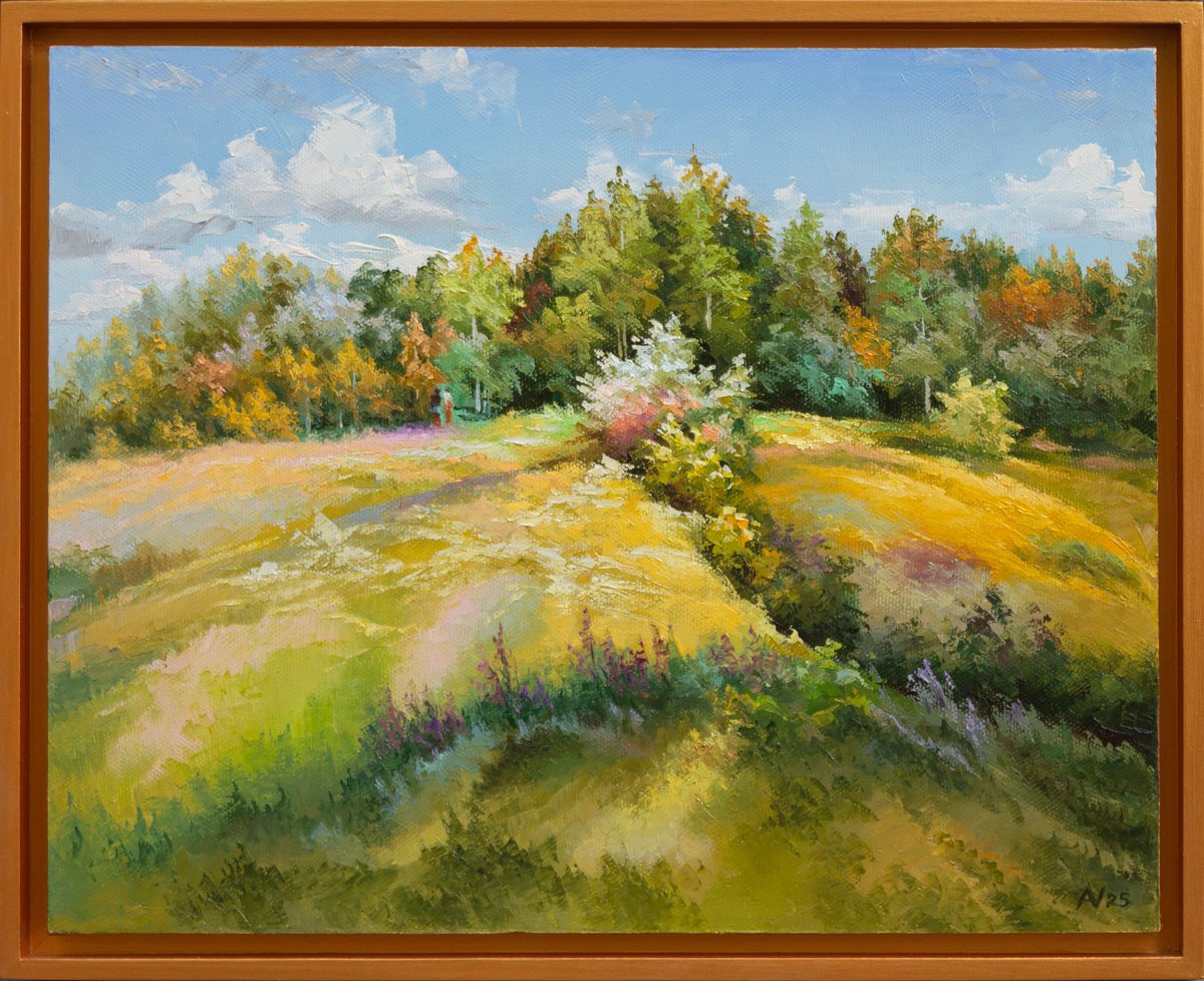 Impressionistic Landscape Oil Painting By Oleksii Vylusk, 21 X 17", On The Hill 02, Original Artwork