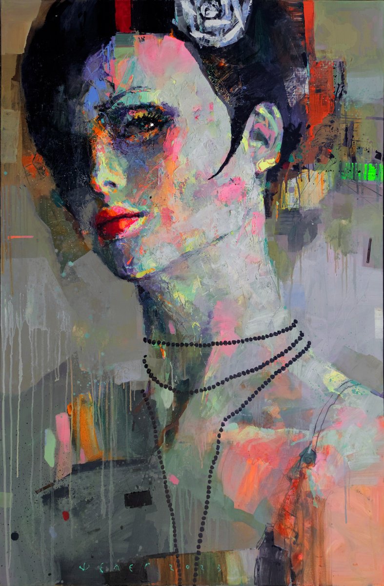 Expressive Portrait Oil Painting By Victor Sheleg, 31 X 47", Decadence, Original Artwork