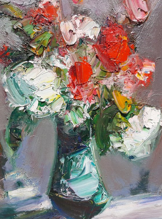 Colorful roses (30x24cm, oil painting, palette knife)