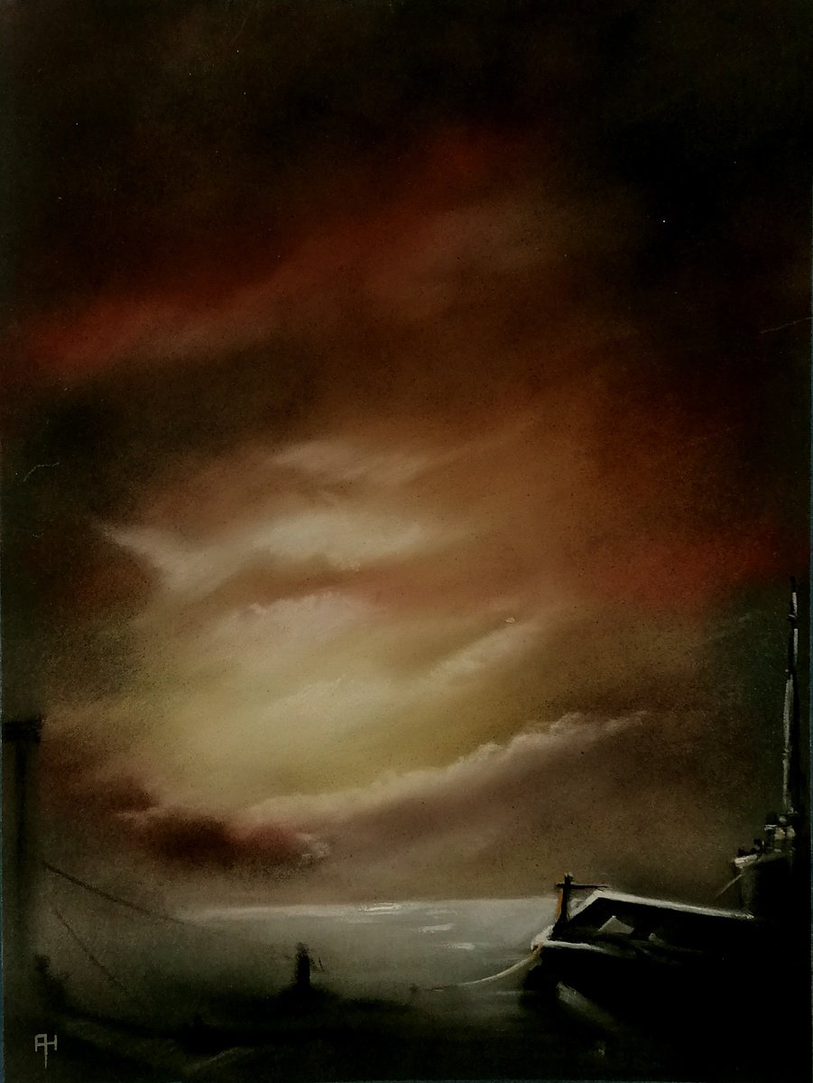 Impressionistic Landscape Acrylic Painting By Alan Harris, 11 X 15, The Dock, Original Artwork